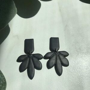 Elegant Black Leather Petal Earrings